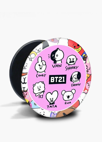 Попсокет (Popsockets) держатель для смартфона БТС (BTS) (8754-1099) Черный MobiPrint (216748469)