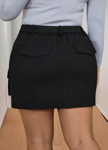 Черная кэжуал однотонная юбка SHEIN карандаш