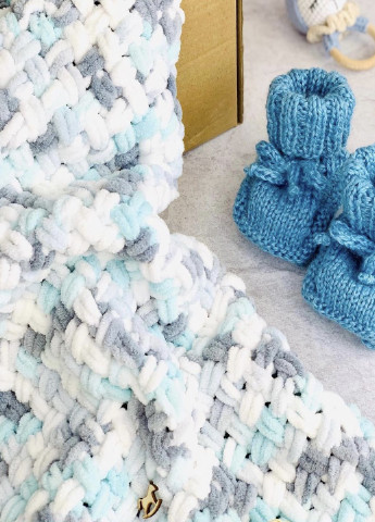 Дитячий в'язаний плюшевий плед в коляску ліжечко для новонародженого малюка Lukoshkino (252913834)