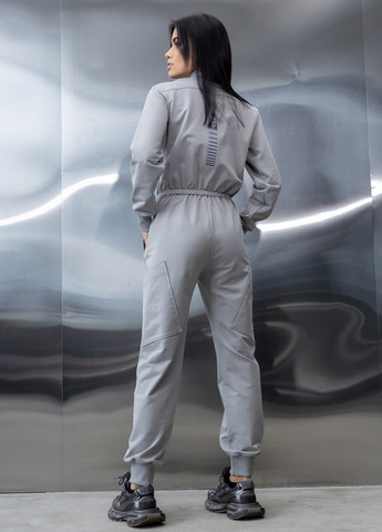 Хлопковый комбинезон с поясом и молнией TOTALFIT комбинезон-брюки однотонный светло-серый кэжуал, спортивный хлопок, двунитка