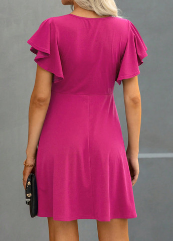 Розовое кэжуал, коктейльное платье клеш SHEIN однотонное