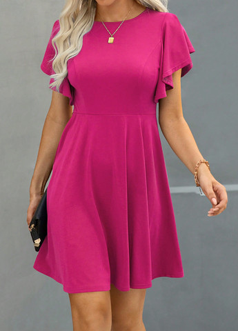 Розовое кэжуал, коктейльное платье клеш SHEIN однотонное