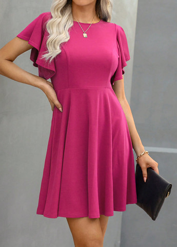 Розовое кэжуал, коктейльное платье клеш SHEIN однотонное