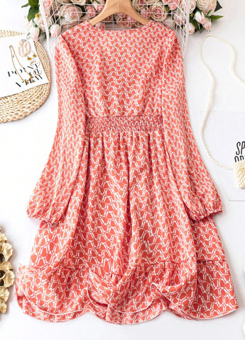 Оранжевое кэжуал платье а-силуэт SHEIN с геометрическим узором