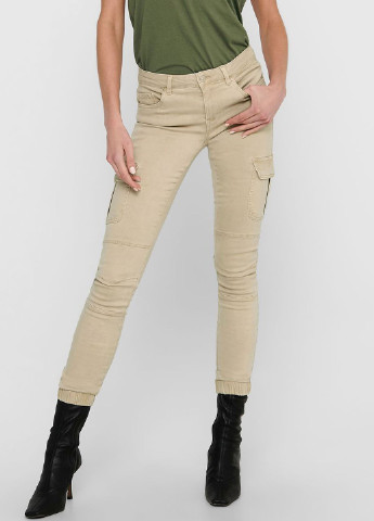 Светло-бежевые джинсовые демисезонные карго брюки Only