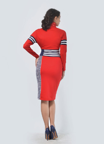 Красное кэжуал платье футляр Lila Kass с узором пье-де-пуль «гусиная лапка»
