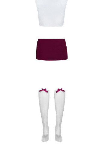 Белый демисезонный эротический игровой костюм (топ, юбка, стринги, гольфы) Obsessive