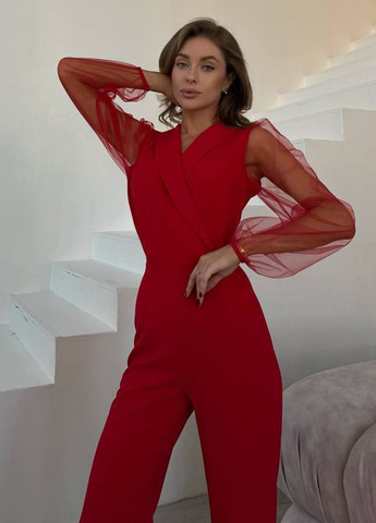 Комбінезон No Brand комбінезон-брюки однотонний червоний святковий, кежуал віскоза