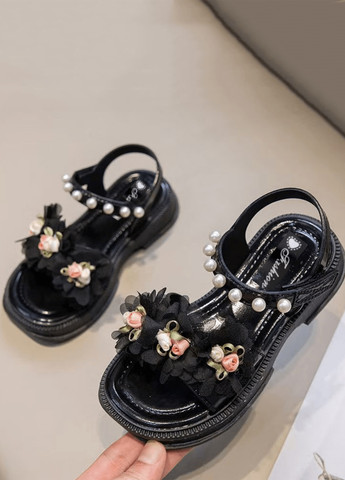 Черные босоножки SHEIN с бусинами, с цветами
