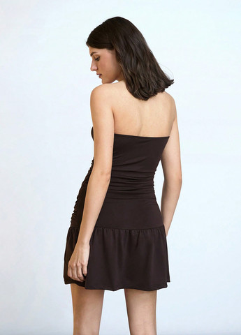 Коричневое кэжуал платье бандо, с открытыми плечами SHEIN однотонное