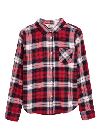 Красная кэжуал рубашка в клетку H&M с длинным рукавом