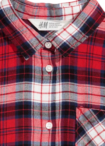 Красная кэжуал рубашка в клетку H&M с длинным рукавом