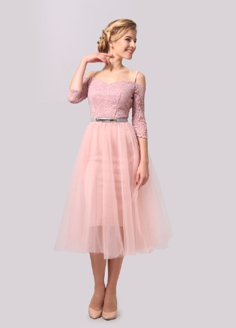 Светло-розовое коктейльное платье клеш Agata Webers однотонное