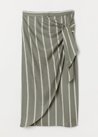 Оливковая (хаки) кэжуал в полоску юбка H&M на запах