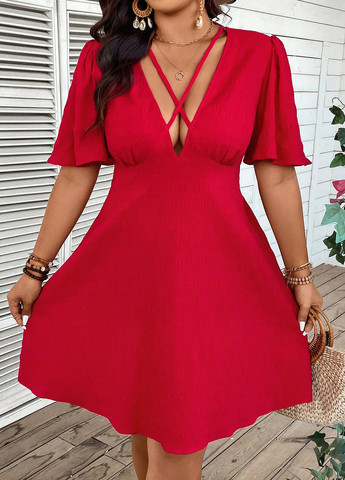 Червона кежуал сукня в стилі армпір, з відкритою спиною SHEIN однотонна