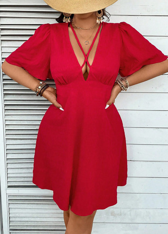 Червона кежуал сукня в стилі армпір, з відкритою спиною SHEIN однотонна