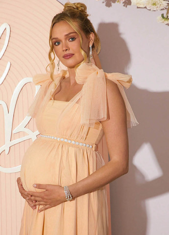 Персикова вечірня сукня для вагітних SHEIN однотонна