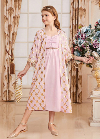 Світло-рожевий літній костюм (туніка, сарафан) SHEIN