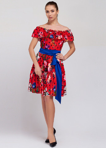 Красное кэжуал платье с открытыми плечами Sellin с цветочным принтом