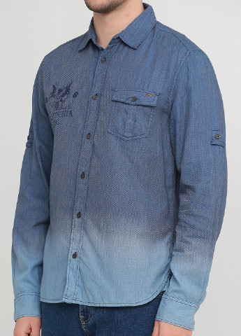 Синяя джинсовая рубашка с надписями Guess