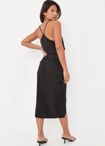 Черное вечернее платье платье-комбинация, с открытыми плечами Missguided однотонное