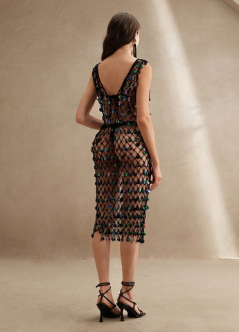 Чорна коктейльна, вечірня, пляжна сукня SHEIN однотонна