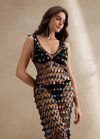 Чорна коктейльна, вечірня, пляжна сукня SHEIN однотонна