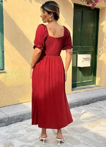 Красное кэжуал платье а-силуэт SHEIN однотонное