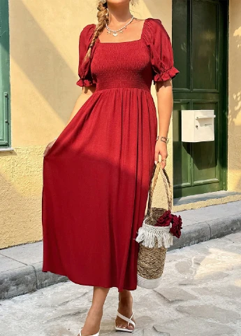Красное кэжуал платье а-силуэт SHEIN однотонное