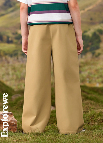 Бежевые спортивные, кэжуал демисезонные брюки прямые SHEIN