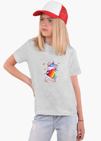 Светло-серая демисезонная футболка детская лайк единорог (likee unicorn)(9224-1469) MobiPrint