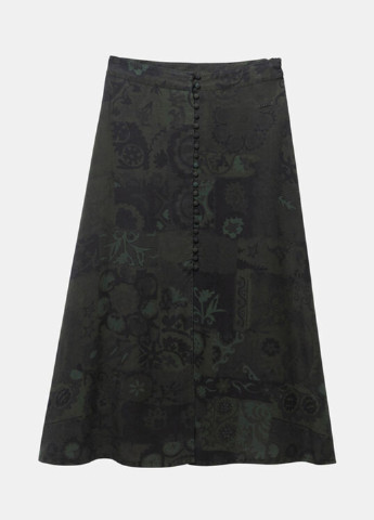 Темно-зеленая кэжуал с рисунком юбка Desigual а-силуэта (трапеция)
