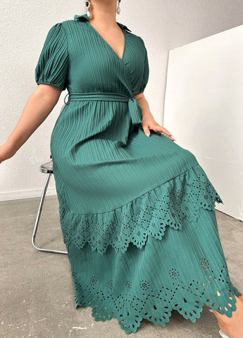 Зеленое кэжуал платье а-силуэт, клеш SHEIN однотонное