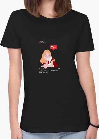 Чорна демісезон футболка жіноча аліса з жуйкою дісней (alice in wonderland disney) (8976-1433) xxl MobiPrint