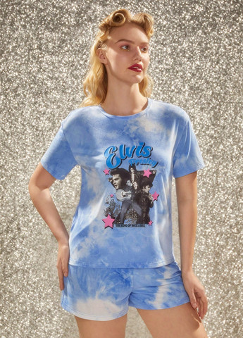 Голубая всесезон пижама (футболка, шорты) футболка + шорты SHEIN