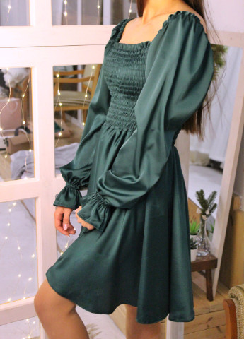 Смарагдова вечірня сукня silk emerald s-m з пишною спідницею, з спідницею-сонце, кльош Guseva Wear однотонна