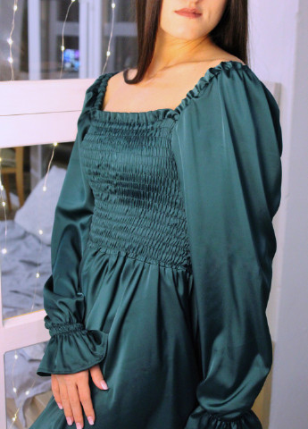 Смарагдова вечірня сукня silk emerald s-m з пишною спідницею, з спідницею-сонце, кльош Guseva Wear однотонна