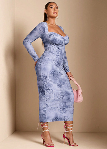 Комбінована кежуал сукня футляр SHEIN з квітковим принтом