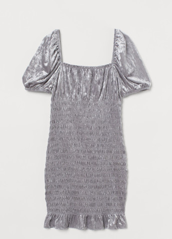 Серебряное коктейльное платье велюр H&M однотонное