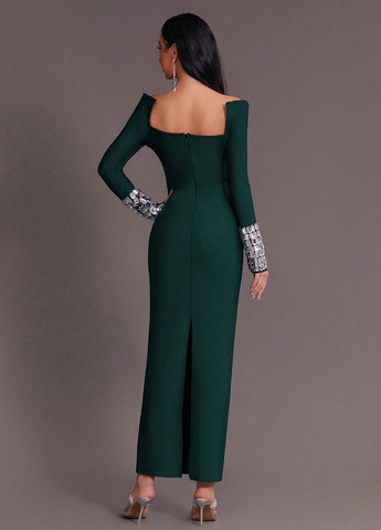 Темно-зеленое вечернее, праздничный платье футляр SHEIN однотонное