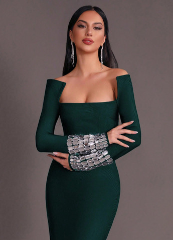 Темно-зеленое вечернее, праздничный платье футляр SHEIN однотонное