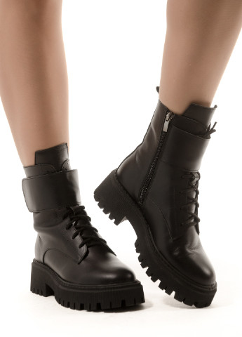 Осенние трендовые черные кожаные ботинки (берцы) на шнуровке берцы INNOE со шнуровкой