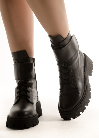 Осенние трендовые черные кожаные ботинки (берцы) на шнуровке берцы INNOE со шнуровкой