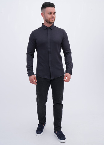Темно-серая классическая, кэжуал рубашка однотонная Trend Collection