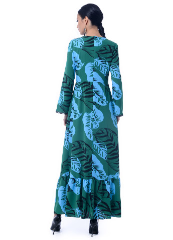 Зеленое коктейльное платье в стиле ампир Iren Klairie с цветочным принтом