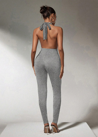 Комбінезон SHEIN комбінезон-брюки меланж сірий вечірній трикотаж, поліестер