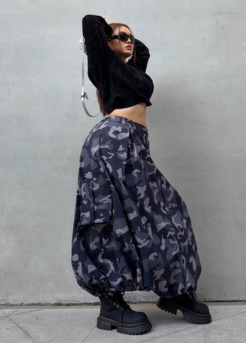 Серая кэжуал камуфляжная юбка SHEIN баллон, карго