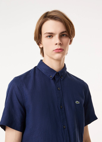 Темно-синяя кэжуал рубашка однотонная Lacoste