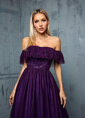 Фиолетовое кэжуал платье с пышной юбкой SHEIN однотонное