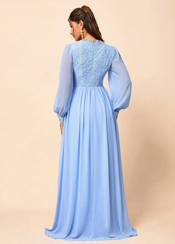 Блакитна вечірня сукня з спідницею-сонце, в стилі армпір SHEIN однотонна